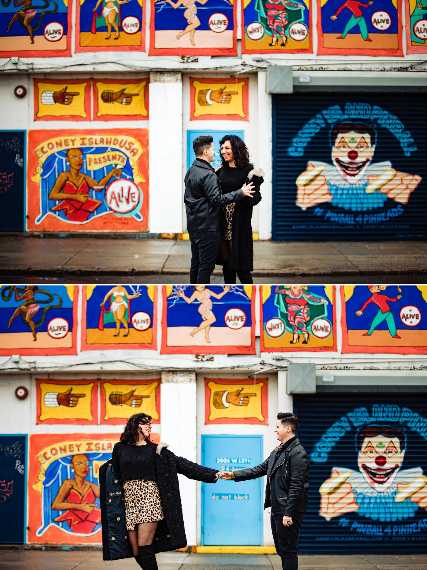 New York City engagement photos - circus walls at Coney Island