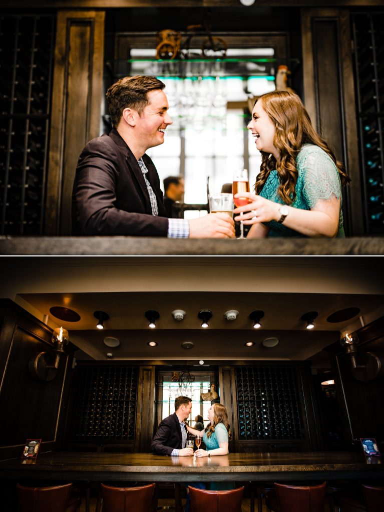 giggles and cocktails during engagement photos at The Keep
