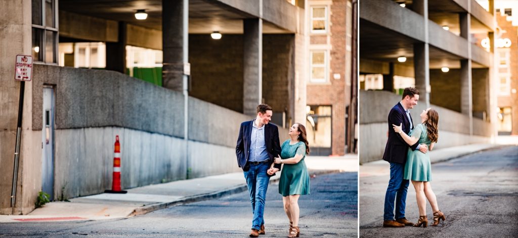 a couple walking through an alley in downtown Columbus