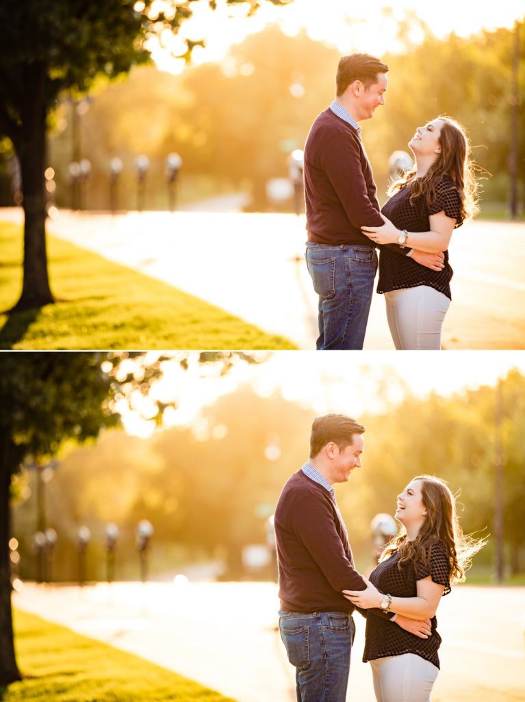 golden hour engagement photos at North Bank Park