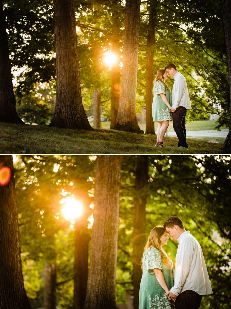 Kyla & Charlie's Delaware Ohio Engagement Photos - a couple amongst the trees at Ohio Wesleyan University