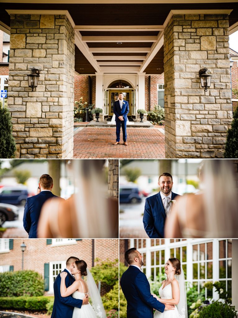 a first look between a bride and groom before a Scioto Country Club wedding