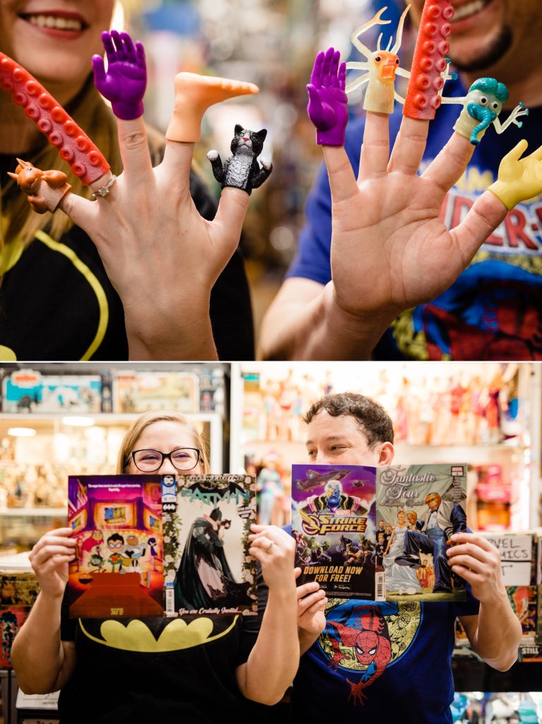 couple reading comic books at Big Fun Toy Store