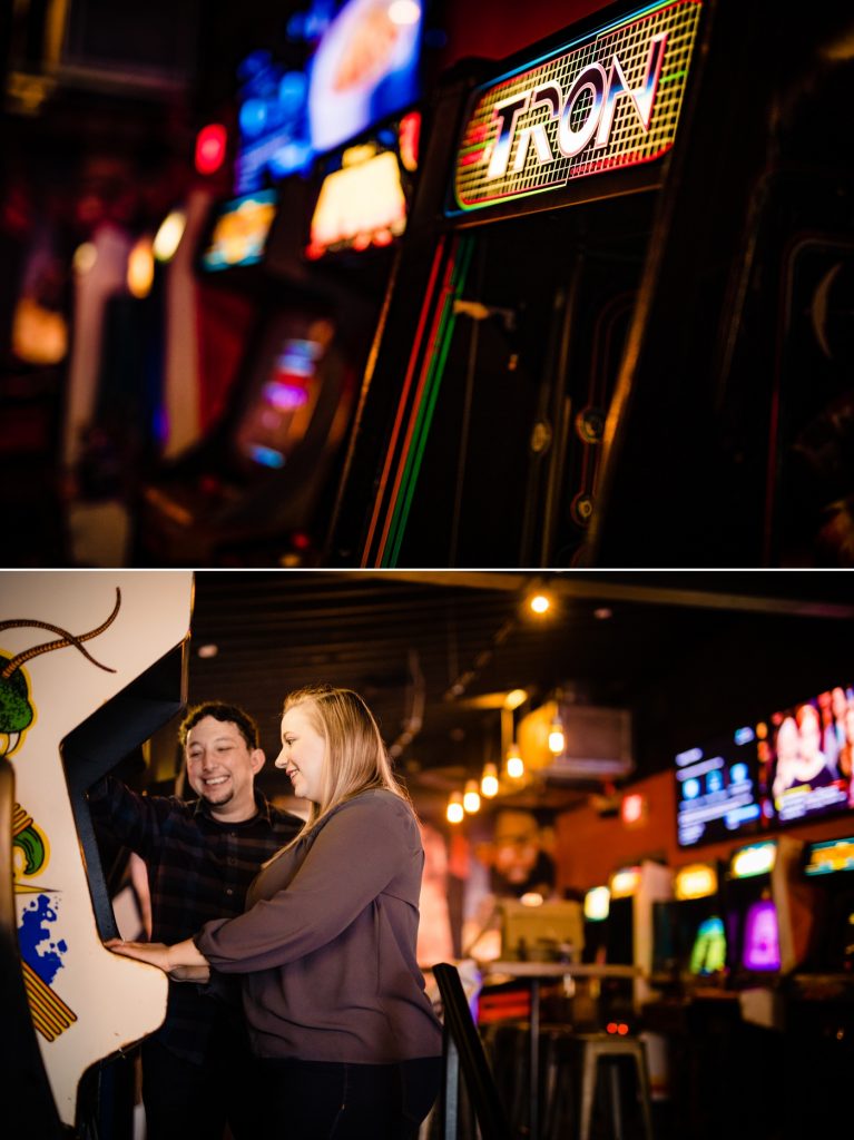 couple playing a video game at 16 Bit Barcade