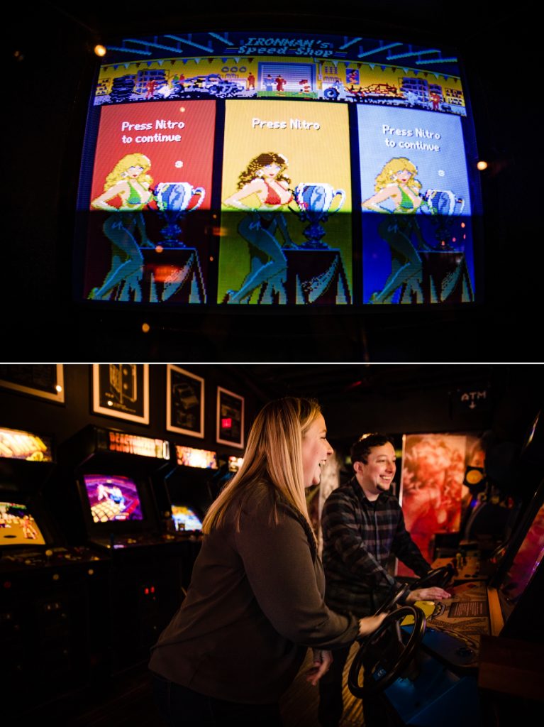 couple playing video games at 16 Bit Barcade