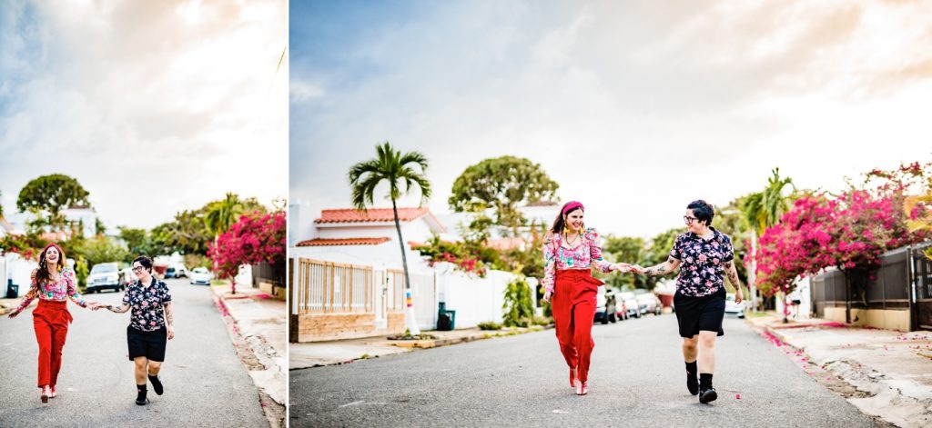 a couple runs through the streets for San Juan photos