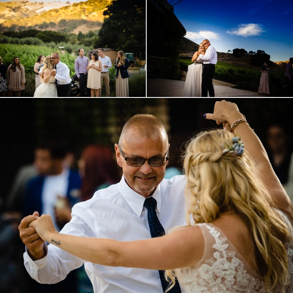 bride dances with her father at her wedding in Big Sur