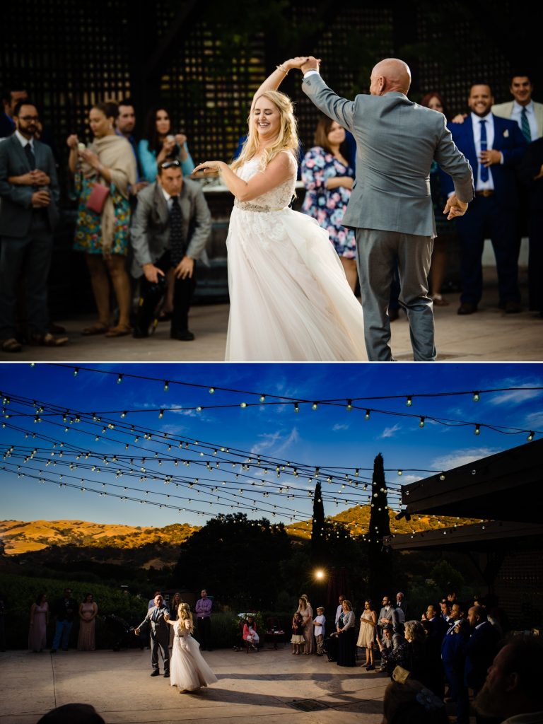 bride dances with her stepfather at her wedding in Big Sur