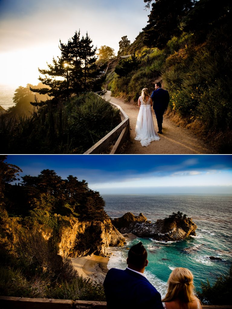 bride and groom at McFerson Falls in Big Sur