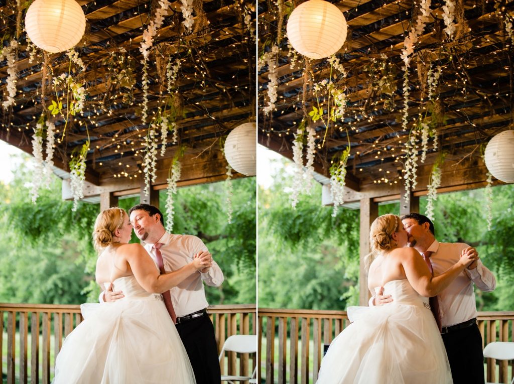 a couple shares their first dance at their wedding at Cheers Chalet reception