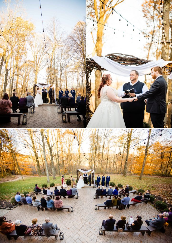 a ceremony for a wedding at the Grand Barn at the Mohicans