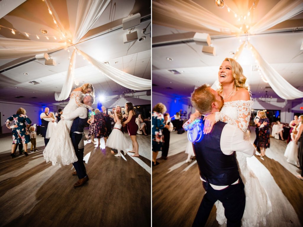 a bride and groom dance at their Brookshire wedding reception