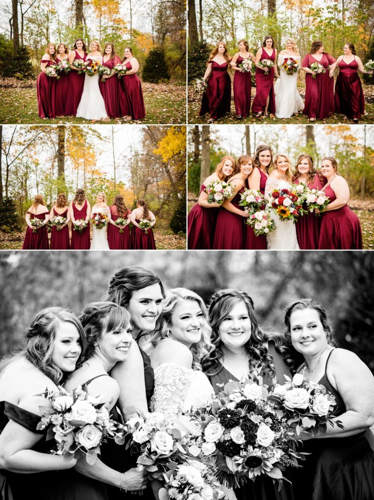 a bride poses with her bridesmaids before her Brookshire wedding