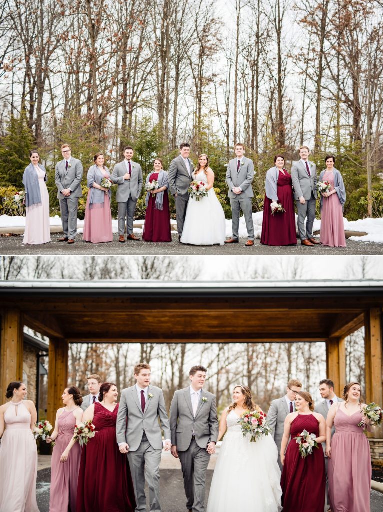 a bridal party has fun before a wedding in New Albany