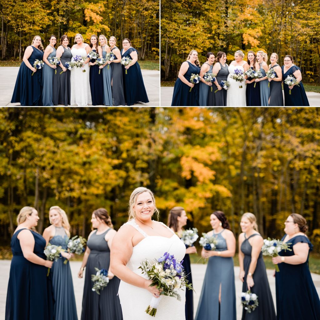 a bride takes photos with her bridesmaids before her wedding at Four Seasons Barn