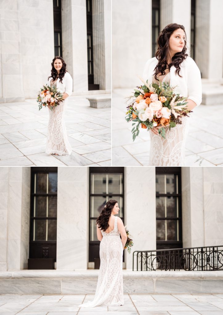 bridal portraits in downtown Columbus, Ohio before a wedding at The Fig Room