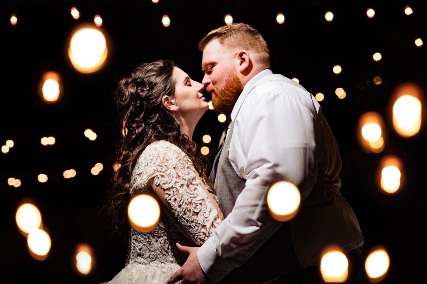 La Navona Wedding - double exposure of bride and groom and patio lights