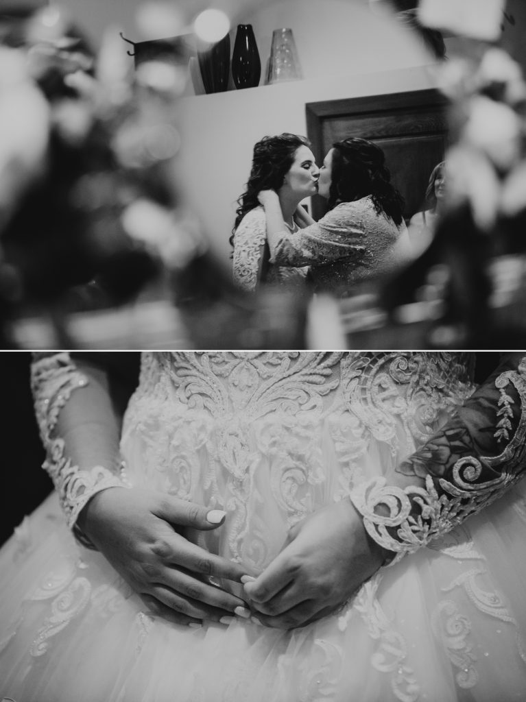 La Navona Wedding - bride getting ready in black and white