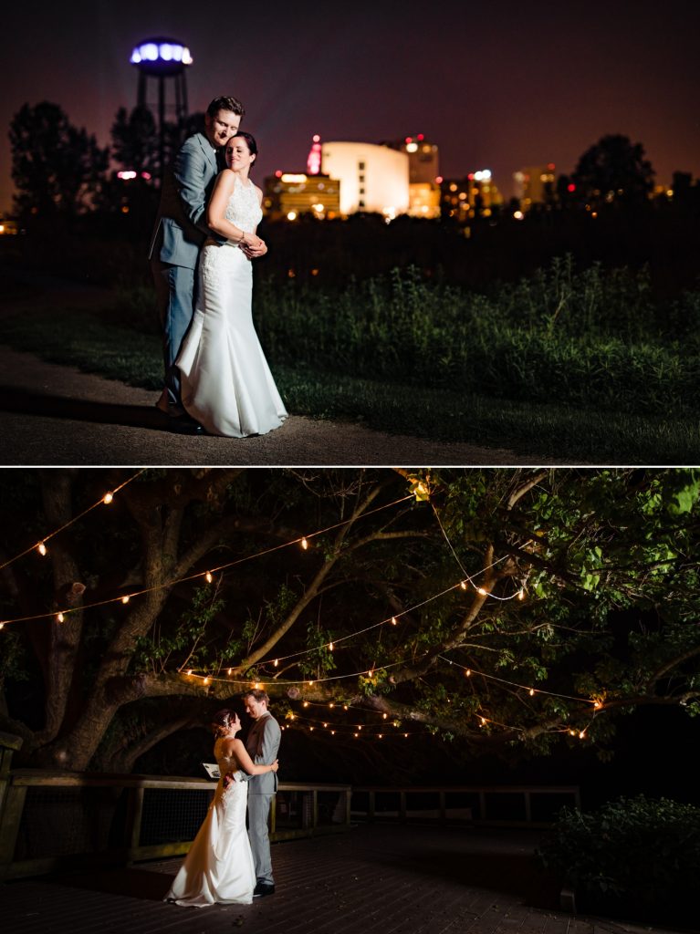 Scioto Audubon Wedding - bride and groom at night