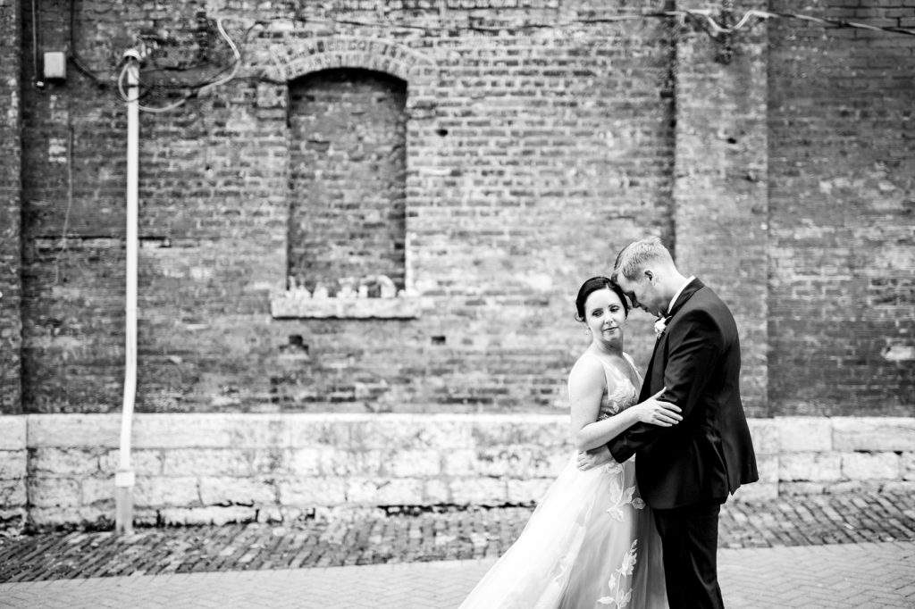 Caitlin and Jason High Line Car House Wedding - bride and groom black and white