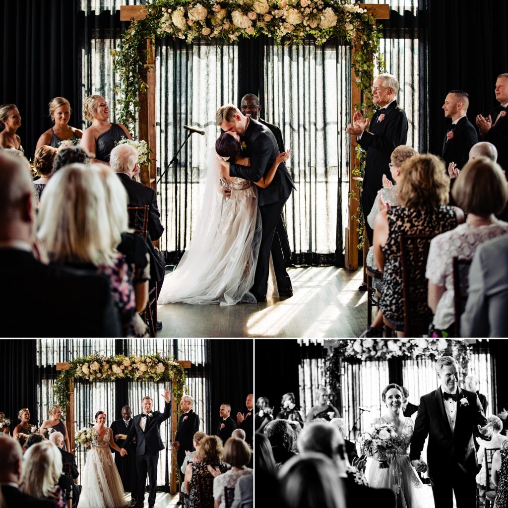 Caitlin and Jason High Line Car House Wedding - first kiss and exit