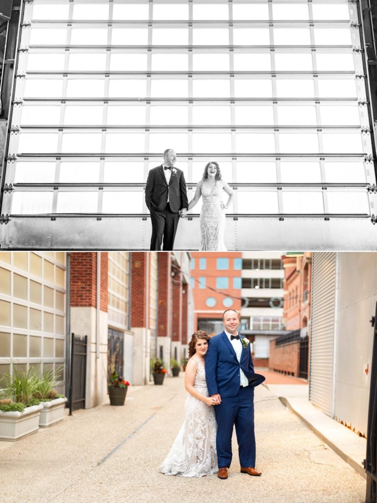 a couple explores the Brewery District after their wedding at The Vue