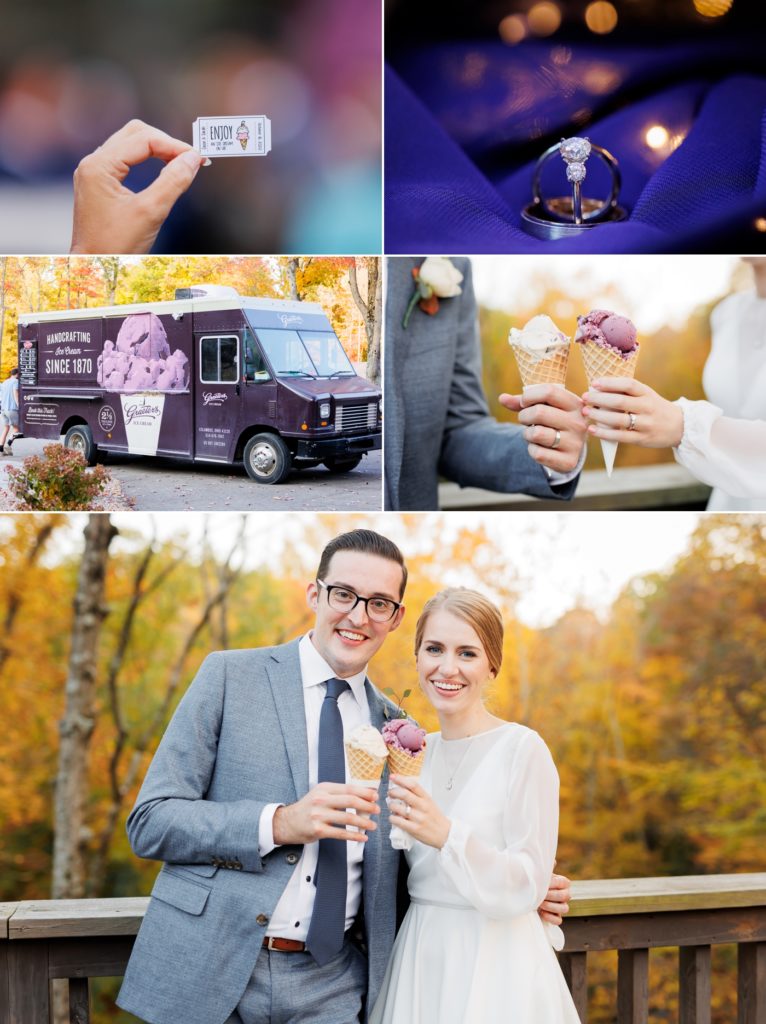 a couple shares Graeter's Ice Cream after their wedding at The Brook