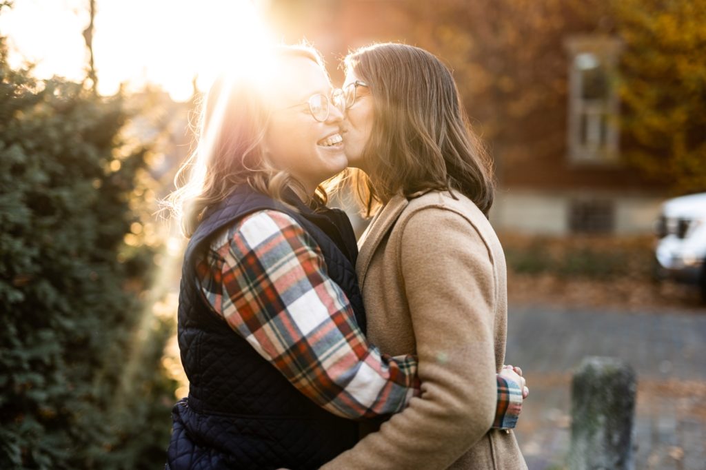 a gorgeous sunset during a German Village engagement session