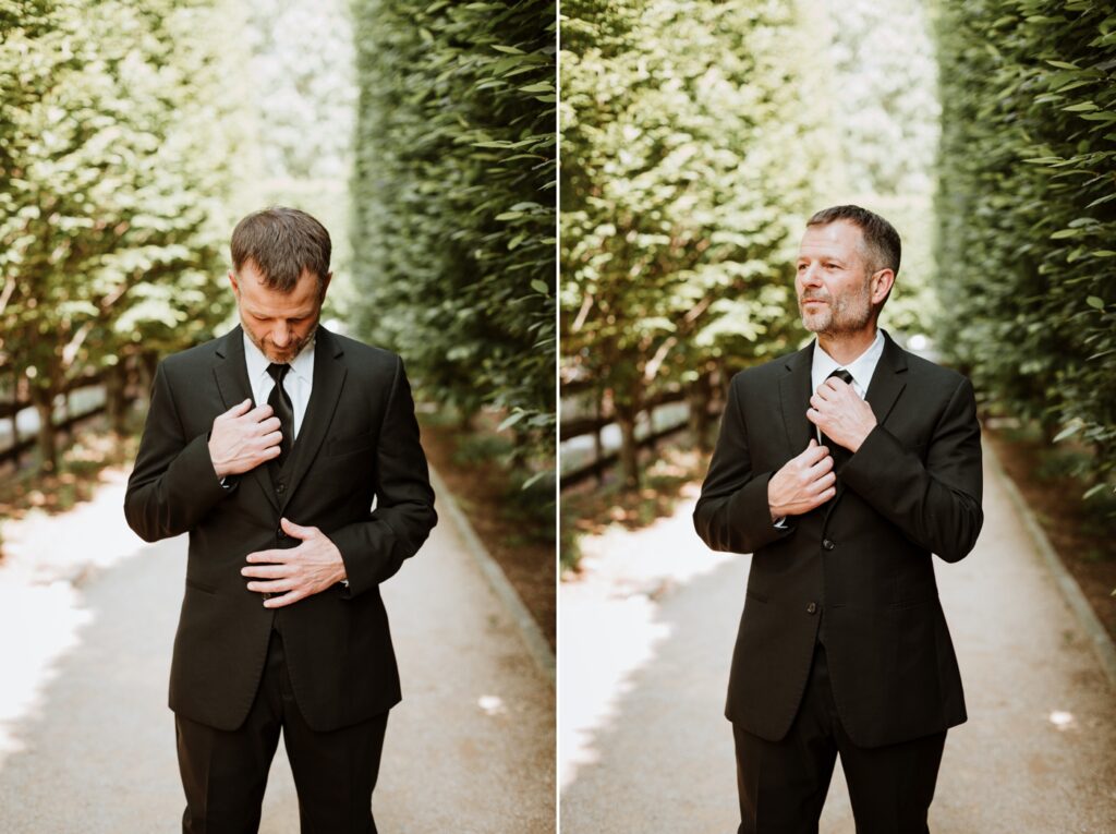 a groom gets ready before his wedding at Franklin Park Conservatory